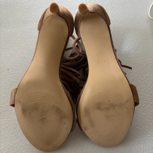 Steve Madden Sashi Fringe Suede Sandals High Heels Taupe Tan 7.5 - Picture 5 of 12